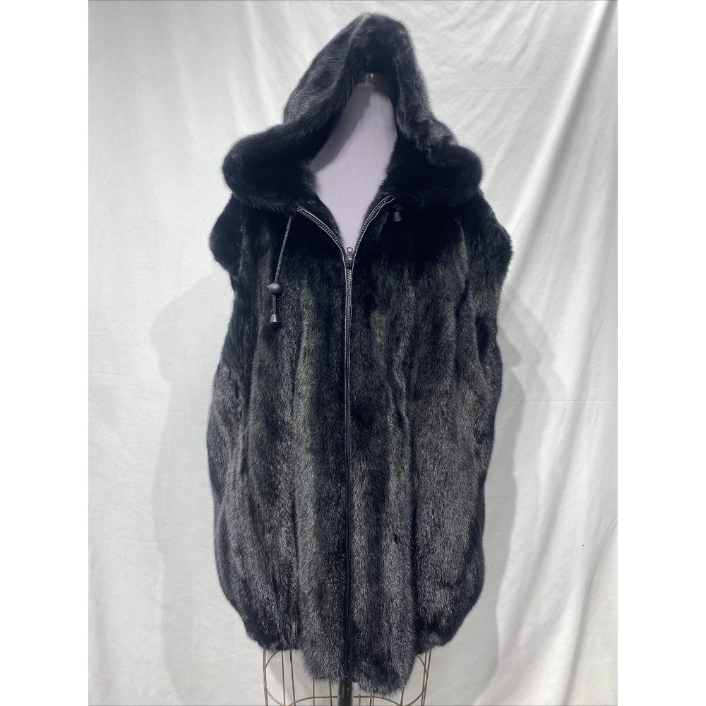 dark ranch mink vest w/ hood mens (81225)